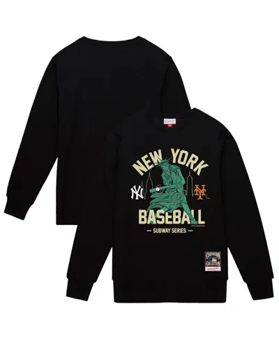 Mitchell & Ness Men's Black New York Yankees Vs. New York Mets Subway Series Swinging Liberty Pullover Sweatshirt