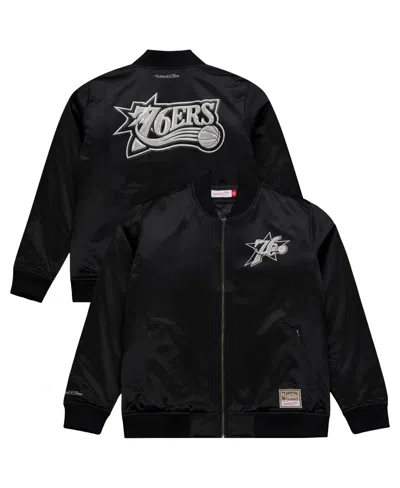 Mitchell & Ness Men's Black Philadelphia 76ers Chrome Satin Bomber Full-zip Jacket