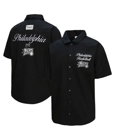 Mitchell & Ness Men's Black Philadelphia 76ers Hardwood Classics Camp Shirt