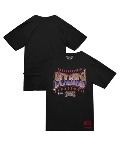 Mitchell & Ness Men's Black Philadelphia 76ers Worldwide Collection Glow Up T-shirt