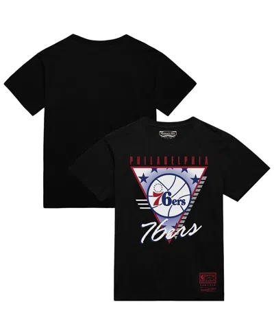Mitchell & Ness Men's Black Philadelphia 76ers Worldwide Collection Tri-logo T-shirt