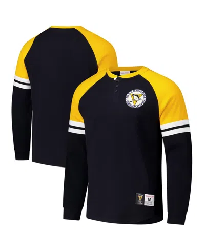 Mitchell & Ness Men's Black Pittsburgh Penguins Thermal Henley Long Sleeve T-shirt