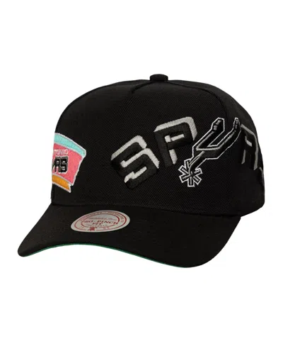Mitchell & Ness Men's Black San Antonio Spurs Busted Logo Wordmark Wrap-around Pro Pinch Adjustable Hat