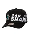 Mitchell & Ness Men's Black San Jose Sharks Busted Logo Wordmark Wrap-around Pro Pinch Adjustable Hat In Black