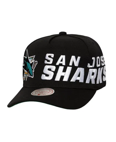 Mitchell & Ness Men's Black San Jose Sharks Busted Logo Wordmark Wrap-around Pro Pinch Adjustable Hat