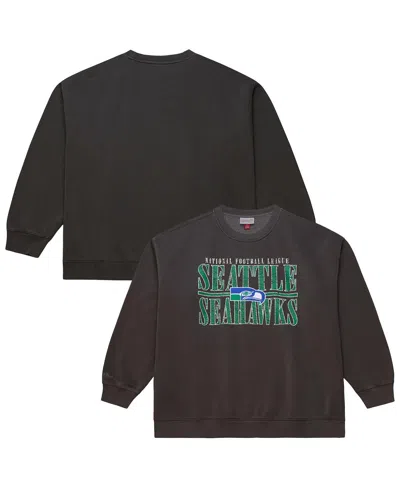 Mitchell & Ness Men's Black Seattle Seahawks Downtown Crew Vintage Logo Sweatshirt
