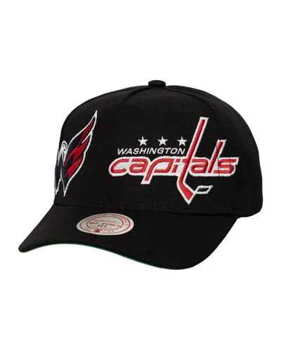 Mitchell & Ness Men's Black Washington Capitals Busted Logo Wordmark Wrap-around Pro Pinch Adjustable Hat