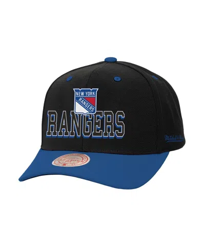 Mitchell & Ness Men's Black/blue New York Rangers Backside Script 2-tone Pro Crown Adjustable Hat