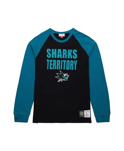Mitchell & Ness Men's Black/teal San Jose Sharks Legendary Slub Raglan Long Sleeve T-shirt