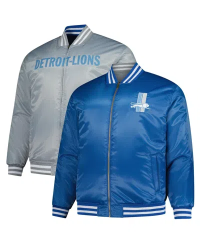 Mitchell & Ness Men's Blue/silver Detroit Lions Big Tall Throwback Reversible Full-zip Jacket