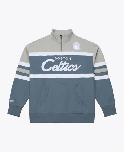Mitchell & Ness Men's Boston Celtics Thunderstorm Head Coach Quarter-zip Slim-fit Sweatshirt In Blue