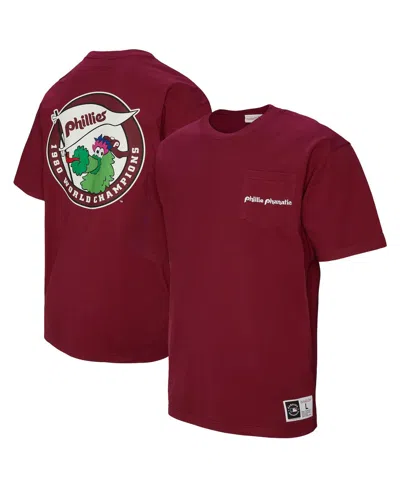 Mitchell & Ness Men's Burgundy Philadelphia Phillies Double Hit Mascot Pocket T-shirt