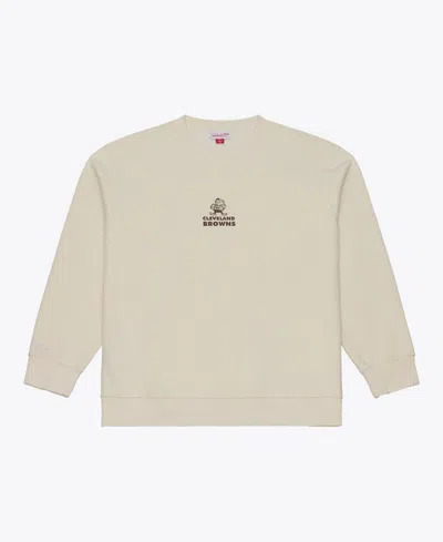 Mitchell & Ness Men's Cleveland Browns Core Essentials Crewneck Fleece Sweatshirt In Neutral