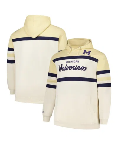 Mitchell & Ness Men's Cream Michigan Wolverines Big Tall Head Coach Pullover Hoodie In Neutral