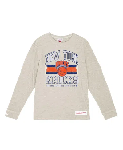 Mitchell & Ness Men's Cream New York Knicks Striped Logo Lockup Premium T-shirt In Neutral