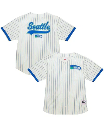Mitchell & Ness Cream Seattle Seahawks Vintage Logo Final Seconds Full-button Mesh Top In White