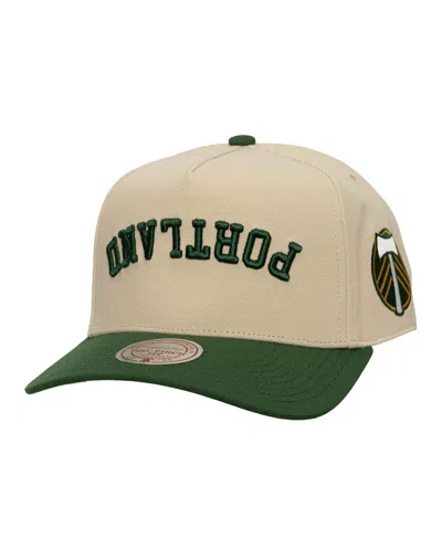Mitchell & Ness Men's Cream/green Portland Timbers Upside Down Pro Pinch Snapback Hat In Neutral