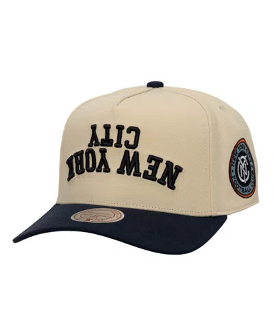 Mitchell & Ness Men's Cream/navy New York City Fc Upside Down Pro Pinch Snapback Hat In White
