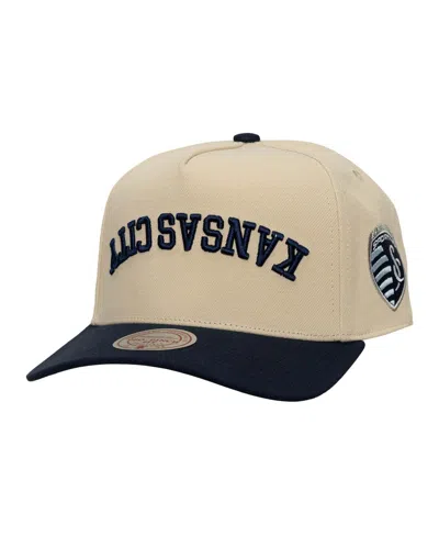 Mitchell & Ness Men's Cream/navy Sporting Kansas City Upside Down Pro Pinch Snapback Hat In Multi