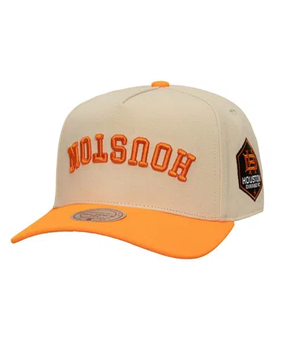 Mitchell & Ness Men's Cream/orange Houston Dynamo Fc Upside Down Pro Pinch Snapback Hat In Brown