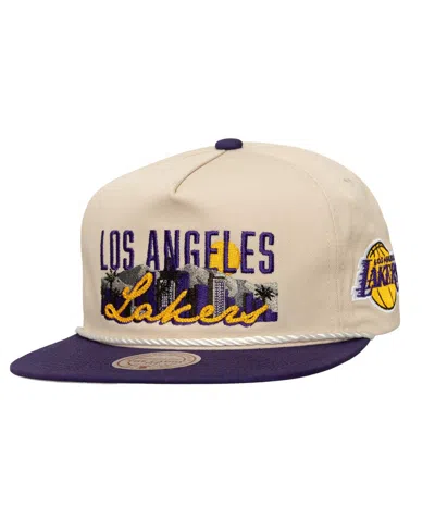 Mitchell & Ness Men's Cream/purple Los Angeles Lakers Cityscape Caddy Snapback Hat In Neutral