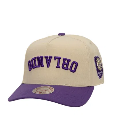 Mitchell & Ness Men's Cream/purple Orlando City Sc Upside Down Pro Pinch Snapback Hat In Brown
