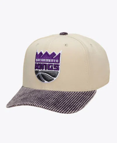 Mitchell & Ness Men's Cream/purple Sacramento Kings Washed Corduroy Pro Crown Snapback Hat In Neutral