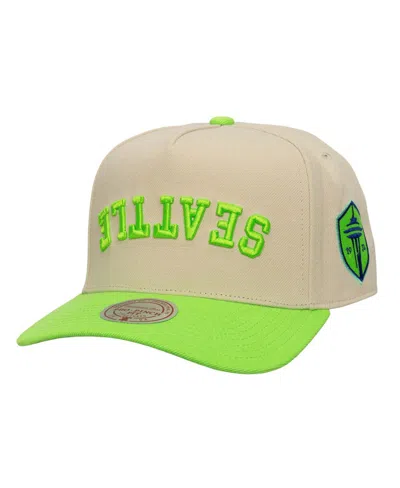 Mitchell & Ness Men's Cream/rave Green Seattle Sounders Fc Upside Down Pro Pinch Snapback Hat In Neutral