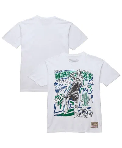 Mitchell & Ness Men's Dirk Nowitzki White Dallas Mavericks Hardwood Classics Chalked Up T-shirt