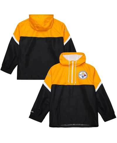 Mitchell & Ness Men's Gold/black Pittsburgh Steelers Tie Breaker Vintage Logo Lightweight Anorak Half-zip Windbreake