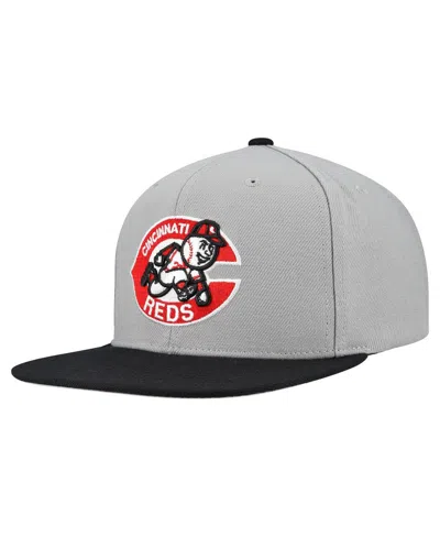 Mitchell & Ness Men's Gray Cincinnati Reds Cooperstown Collection Basic Flip Snapback Hat