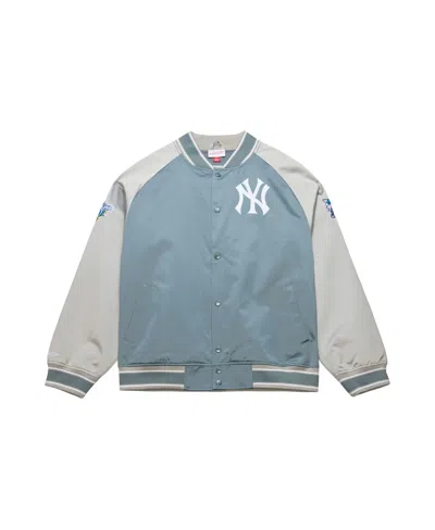 Mitchell & Ness Men's Gray New York Yankees Thunderstorm Head Coach Lightweight Satin Full-snap Jacket In Blue