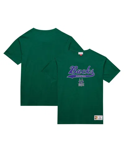 Mitchell & Ness Green Milwaukee Bucks Hardwood Classics Felt Applique Slub T-shirt
