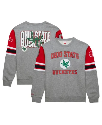 Mitchell & Ness Men's Grey Heather Ohio State Buckeyes Throwback Allover 4.0 Pullover Sweatshirt