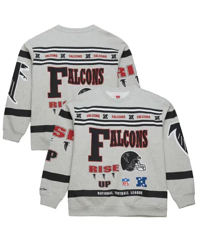 Mitchell & Ness Men's Heather Gray Atlanta Falcons All Over Print Vintage Fleece Crewneck Sweatshirt