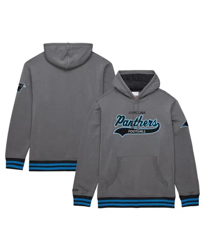 Mitchell & Ness Men's Heather Gray Carolina Panthers Vintage Logo Snow Washed Fleece Pullover Hoodie