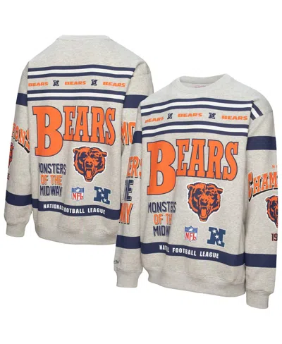 Mitchell & Ness Men's Heather Gray Chicago Bears All Over Print Fleece Crewneck Sweatshirt In Multi