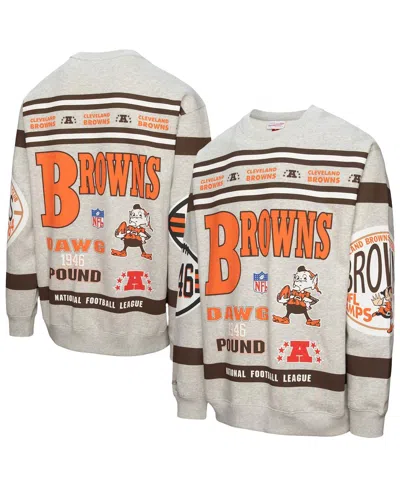 Mitchell & Ness Men's Heather Gray Cleveland Browns All Over Print Fleece Crewneck Sweatshirt