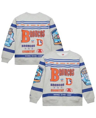 Mitchell & Ness Men's Heather Gray Denver Broncos All Over Print Fleece Crewneck Sweatshirt In Multi
