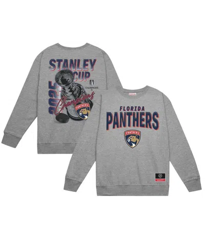 Mitchell & Ness Heather Gray Florida Panthers 2025 Stanley Cup Champions Pullover Sweatshirt