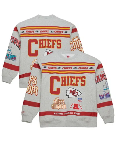 Mitchell & Ness Men's Heather Gray Kansas City Chiefs All Over Print Vintage Fleece Crewneck Sweatshirt In Multi