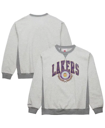Mitchell & Ness Heather Gray Los Angeles Lakers  Vintage Logo Pullover Sweatshirt In Neutral