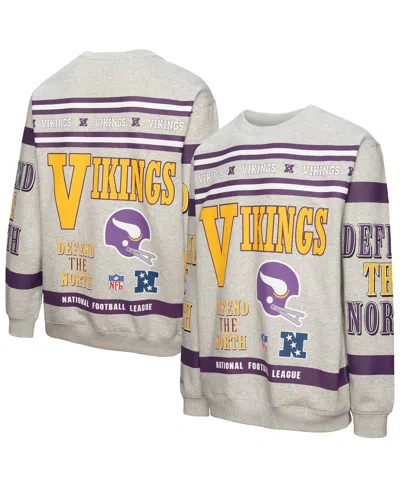 Mitchell & Ness Men's Heather Gray Minnesota Vikings All Over Print Fleece Crewneck Sweatshirt In Multi