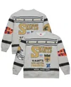 Mitchell & Ness Men's Heather Gray New Orleans Saints All Over Print Vintage Fleece Crewneck Sweatshirt In Gray