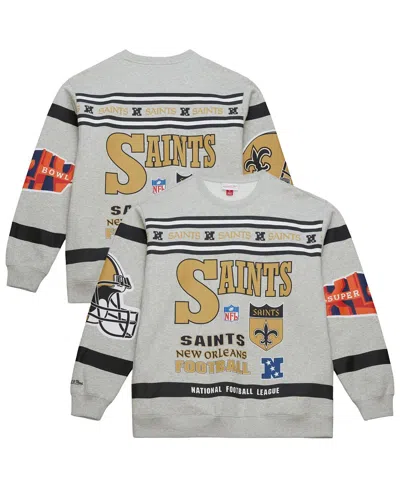 Mitchell & Ness Men's Heather Gray New Orleans Saints All Over Print Vintage Fleece Crewneck Sweatshirt