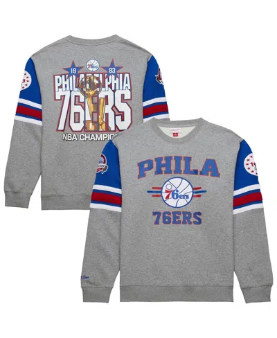 Mitchell & Ness Men's Heather Gray Philadelphia 76ers Hardwood Classics All Over 4.0 Pullover Sweatshirt In Multi