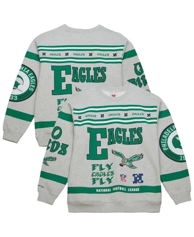 Mitchell & Ness Men's Heather Gray Philadelphia Eagles All Over Print Fleece Crewneck Sweatshirt