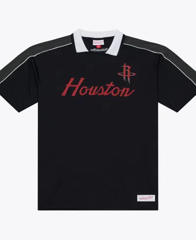 Mitchell & Ness Men's Houston Rockets Sewn-on Stripe Polo Shirt In Black