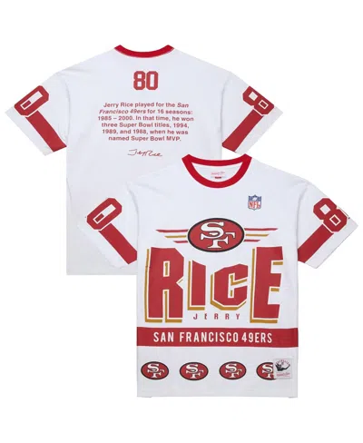 Mitchell & Ness Men's Jerry Rice White San Francisco 49ers Name Number Team Origins Vintage Logo T-shirt