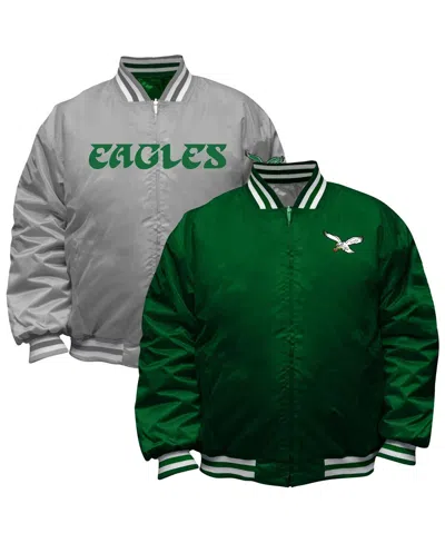 Mitchell & Ness Men's Kelly Green/silver Philadelphia Eagles Big Tall Throwback Reversible Full-zip Jacket